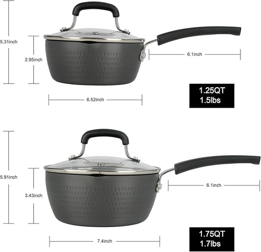ONGIFT Nonstick Small Sauce Pan with Lid, 1.25 Quart and 2.4 Quart Sauce pan with Pour Spouts, Multipurpose Handy Little Saucepan with Stay Cool Handle, Small Pots for Cooking, Soups, Noodles, Milk