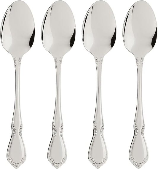 Oneida Spoons Silverware, Chateau Fine Flatware 4-Piece Teaspoons Set, 18/10 Stainless Steel Teaspoon Set, Service For 4, Dishwasher Safe, Small Spoons, Coffee Spoon, Tea Spoon (Silver, 4 Piece)