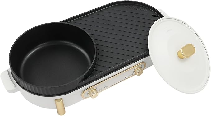 Round Hot Pot with Grill, 1700 W Electric Grill with Hot Pot Independent Temperature Knob Non-Stick BBQ Grill & Hotpot Pot for 3-8 People (Round Pot)