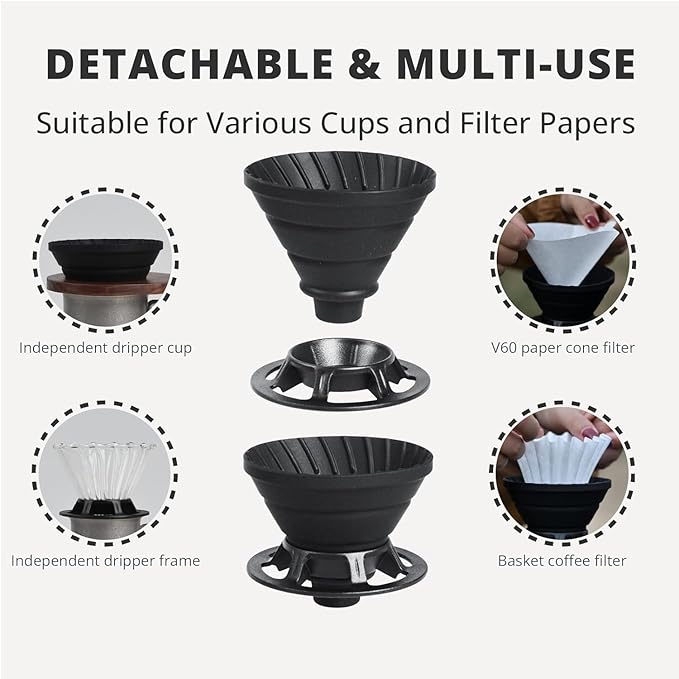 Vandroop Collapsible Pour Over Coffee Dripper, Silicone Reusable Pour Over Coffee Maker for Camping, Travel, Home&Office, Single Clever Coffee Dripper With 100 Filter Paper #01(1-2 Cup)