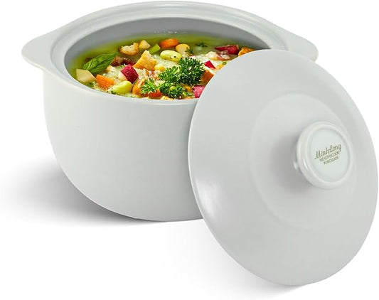 MINH LONG 1-Qt Porcelain Dutch Oven with Lid – Lead & Cadmium Free, Oven Safe to 482°F, Heat Retention, Clay Pot for Cooking on Gas & Infrared Cooktop, Use to Marinate, Cook, Bake, Refrigerate & Serve