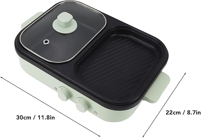 Topyond 1300W Electric Hot Pot with Divider, Non Stick Dual Sides Cooking Pot, Indoor Outdoor Use, Green, Shabu Shabu Pot, Hot Pot Cooker