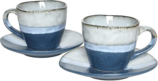 Bosmarlin Stoneware Coffee Cup Mug with Saucer Set of 2 for Latte, Cappuccino, Tea, Oz, Dishwasher and Microwave Safe (Blue, 2)
