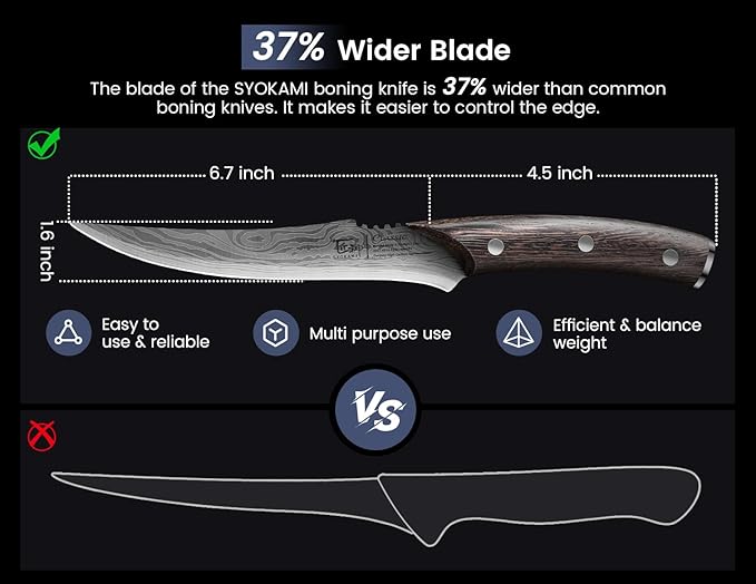 Boning Knife for Meat Cutting, 6.7 Inch Fillet Knife with Wood Handle, High Carbon Razor Sharp Flexible Blade for Deboning, Trimming, Damascus Pattern Full Tang Design, House Warming Gifts