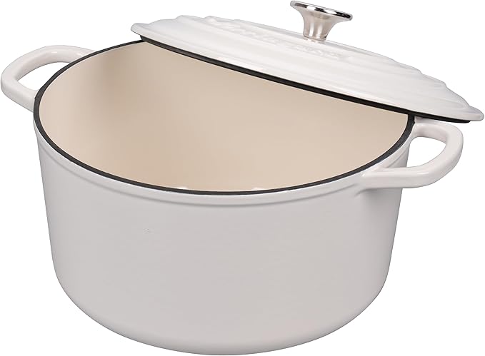 VORRINGARD Enameled Cast Iron Dutch Oven Pot with Lid, for Sourdough Bread Baking, Round Dutch Ovens, 4.5 Quart, White