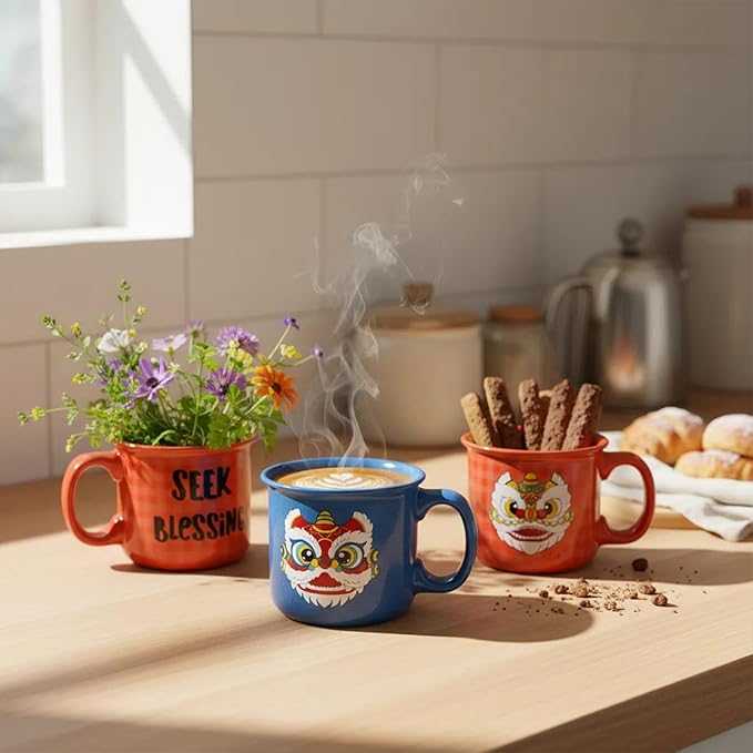 Ceramic Coffee Mugs Set Of 2,14 oz Coffee Cups With Handle, Large Coffee Mugs Perfect For Cappuccino, Latte, Americano, Tea Bag, Beverage
