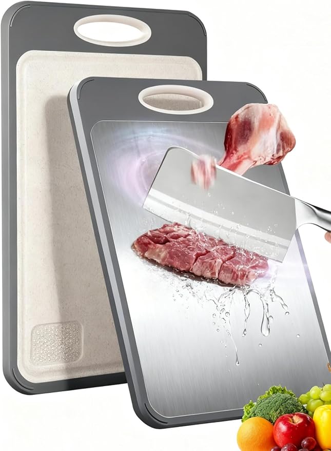 Stainless Steel Cutting Board for Kitchen,Double Sided Metal Chopping Board, Large Size Non Toxic Chopping Board with Juice Groove,Dishwasher Safe(15.7"L x 10.6"W)
