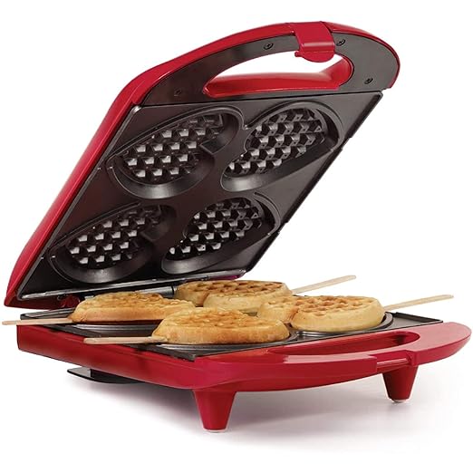 Holstein Housewares 4-Section Heart Shaped Waffle Maker, Non-Stick Waffle Iron, Mini Waffle Maker for Kids, Non-Toxic Coating, Easy to Clean, Makes 4 Heart-Shaped Waffles in Minutes, Red