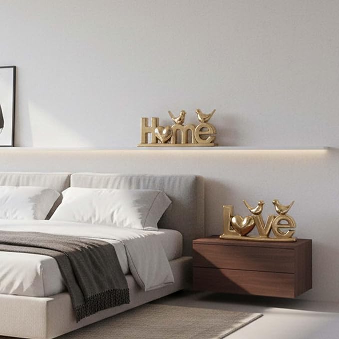 Love Sign Decor,Gold Room Decor Aesthetic, Knick Knack Shelf,Bird Decor, Boho Bookshelf,Abstract Statue,for Living Room,Bedroom, Contemporary Tv Stand Set of 2 (2, Gold Plated)