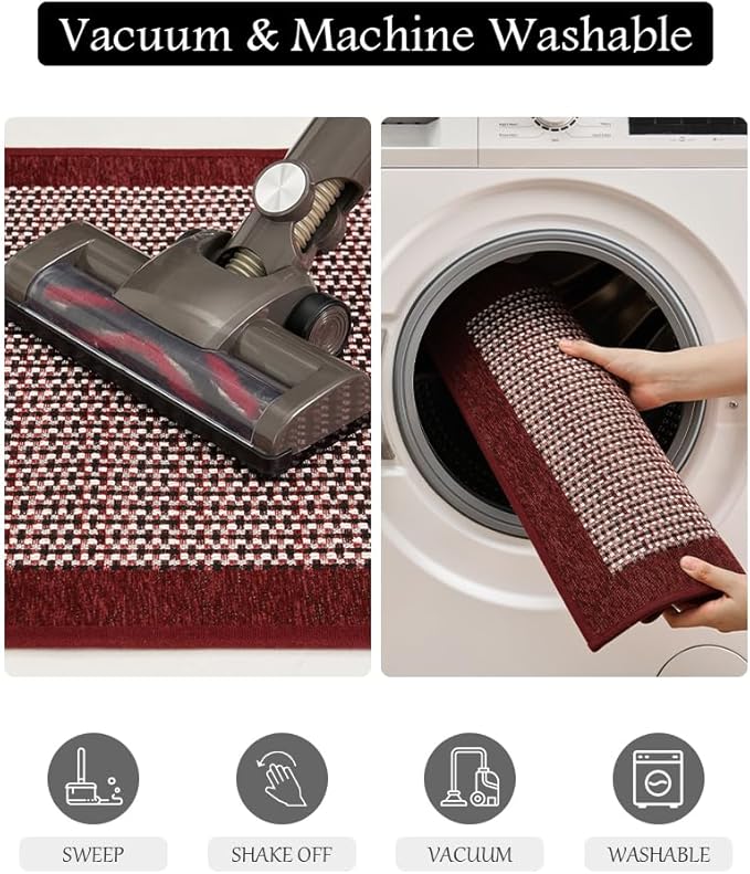 PADOOR Kitchen Mats for Floor, Kitchen Rugs Non Slip Washable, Rubber Backed Christmas Kitchen Runner Super Absorbent Xmas Kitchen Floor Mat Sink Rug, 20”x32” Red