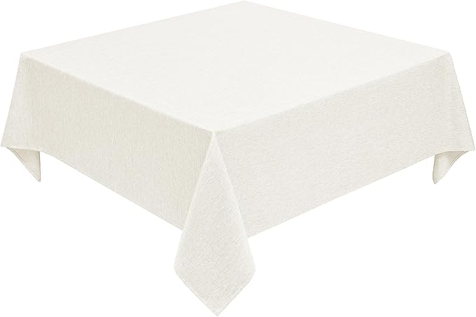 Faux Linen Square Tablecloth for Dining Room,Waterproof Texture Decorative Farmhouse Rustic Table Cloth for Indoor Outdoor Party, Holiday, Banquet Picnics, Patio,70 x 70 Inch (Square),Ivory