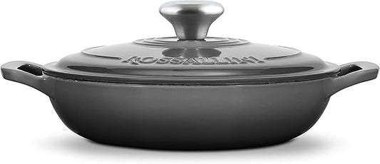 ROSSALLINI Signature Enameled Cast Iron Braiser, Non-Stick Serving Pot with Tight Fitting Lid for Perfect Roasting, Baking, Sauteing, Searing, and Pan Frying | 2.25Q (2.1L) - Oyster Grey