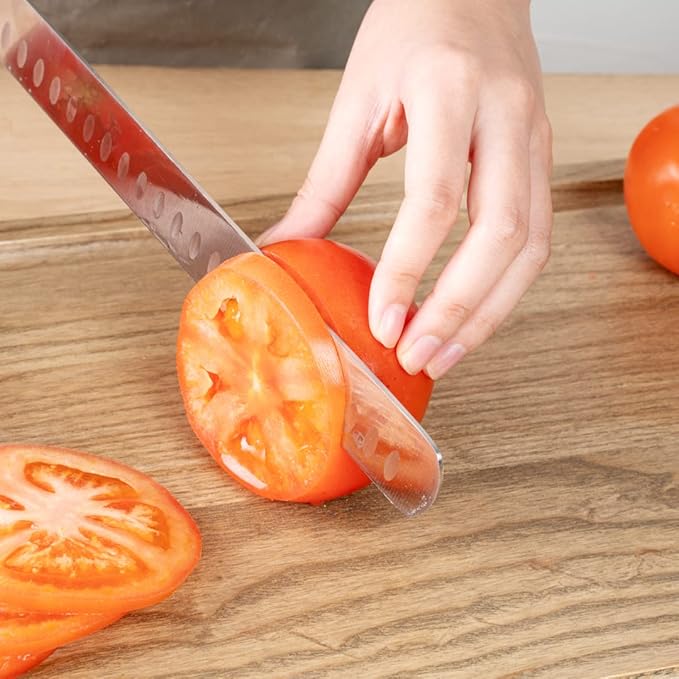 Restaurantware 12 Inch Slicing Knife Stainless Steel Ergonomic Handle Non-Slip Grip Durable Kitchen Knife, Dishwasher-Friendly for Home Cooking and Commercial Use, Gray