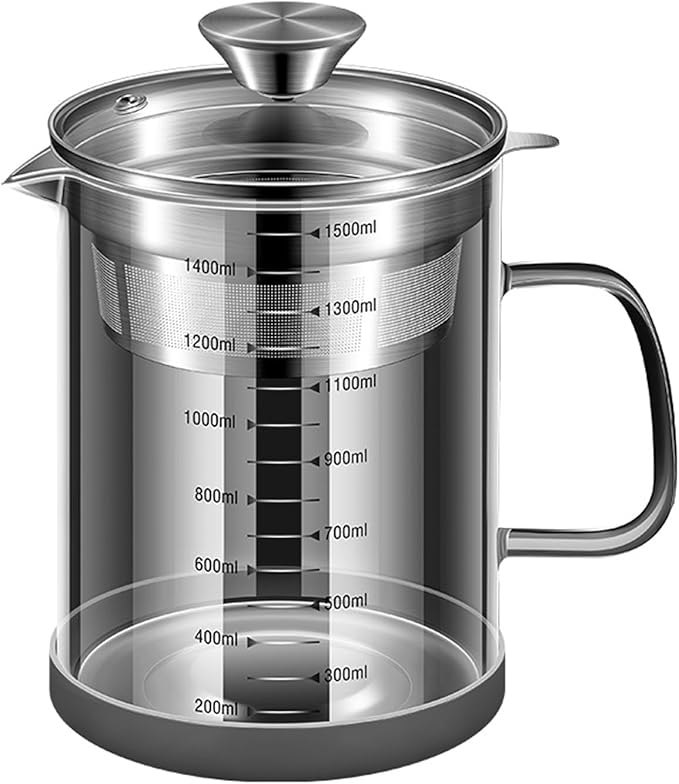 BinaryABC Yogurt Strainer,Nut Milk Strainer,Juice Food Strainer,Glass Teapot with Mesh Strainer,Stainless Steel Iced Tea Pitcher(1500ML)
