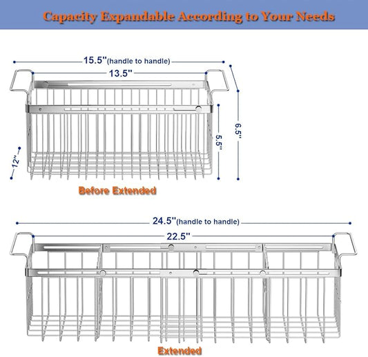 Large Freezer Baskets for Chest Freezer with Dividers, Deep Freezer Organizer Bins Expandable 15.5"~24.5", Hanging Storage Container Baskets for Chest Freezer Sort Frozen Meats