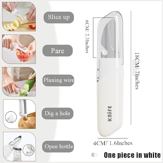 Multifunctional Stainless Steel Fruit Knife Peeler,Outdoor Portable 5 in 1 Double Sided Paring Cutting Knifes,Potato Digging Knife Travel Pocket Bottle Opener for Travel, Camping, Kitchen