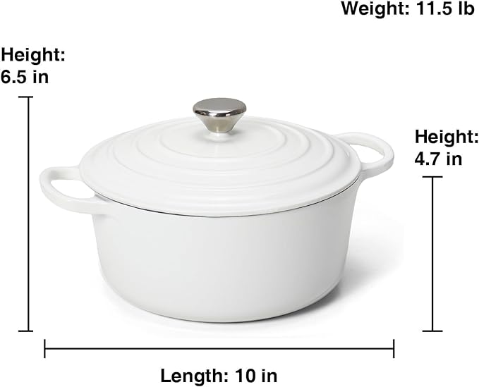 LEADKooKers 5QT Enameled Cast Iron Bread Oven with Proofing Basket for Bread Baking, Bread Making Supplies Tools,Heavy-Duty Cookware for Braising, Stews, Roasting, Bread Baking (White)