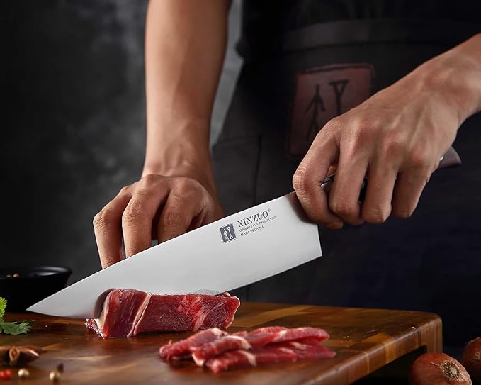 XINZUO 8 Inch Chef Knife,German Stainless Steel, Professional Kitchen Cutting Knife, Ultra Sharp Cooking Knife with Red Sandalwood Handle