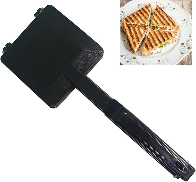 Nonstick Gas Stove Sandwich Maker 4-Cut Triangle Toaster Pan with Heat-Resistant Handle Portable Stovetop Sandwich Toaster Non-Stick Grill Pan for Crispy Sandwiches & Snacks