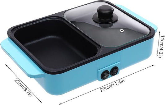 Electric Grill Hot Pot 2 in 1 Indoor Smokeless Hotpot Pot Electric Cooker Electric Hot Pot with Grill with Divider-Separate Dual Temperature Contral Korean BBQ Grill (Blue)