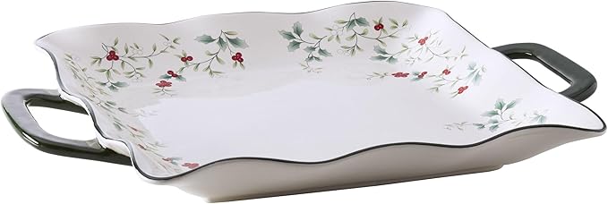 Pfaltzgraff Winterberry Square Platter with Handles, Multicolored, 15.25 Inch