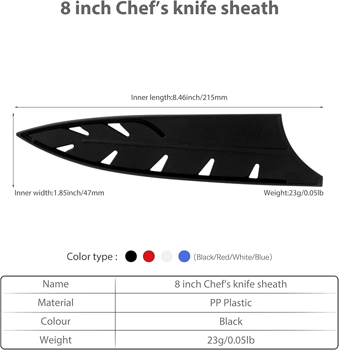 XYJ 2pcs/set Safety Knife Covers Sleeves Knives Edge Guard, Universal Knife Sheath, Slicing, Chef Knife Case Blade Guards Protector Black Kitchen Knife Cover Sleeve (For 8'' Chef Knife)