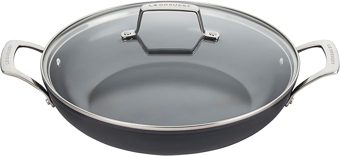 Le Creuset Essential Non-stick Ceramic Shallow Braiser with Glass Lid, 3.9 qt.