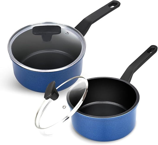 Legacy Culinaryware Nonstick Sauce Pan with Lid,1.5Qt & 2Qt Set, PFOA Free,Kitchen Pots Induction Pot,Blue