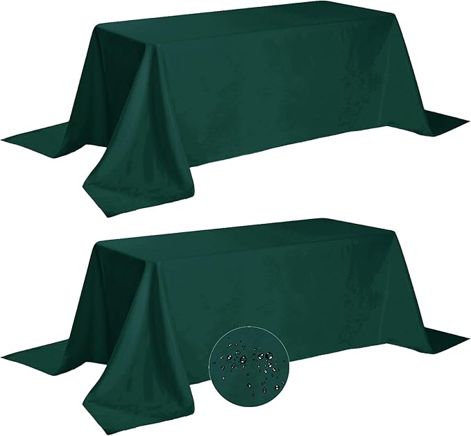 Fokitut 2 Pack Waterproof Rectangle Tablecloth, 90x132 Inch,Stain Resistant and Wrinkle Polyester Table Cloth, Fabric Table Cover for Kitchen Dining, Wedding, Party, Holiday Dinner-Hunter