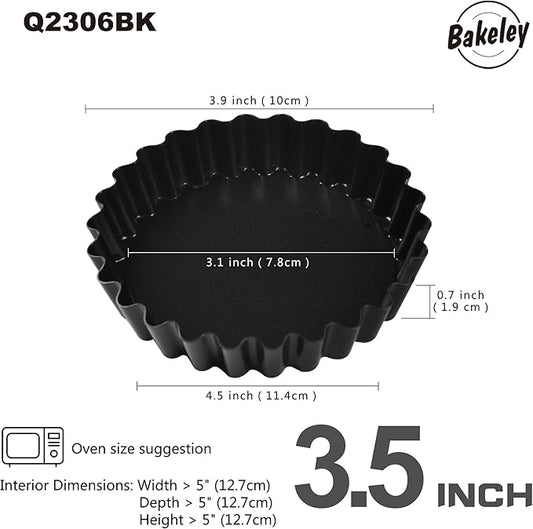 Bakeley Mini Tart Pan Set, 4-Inch 4pcs with Removable Loose Bottom Non-Stick Round Quiche Bakeware for Oven and Instant Pot Baking (Black)