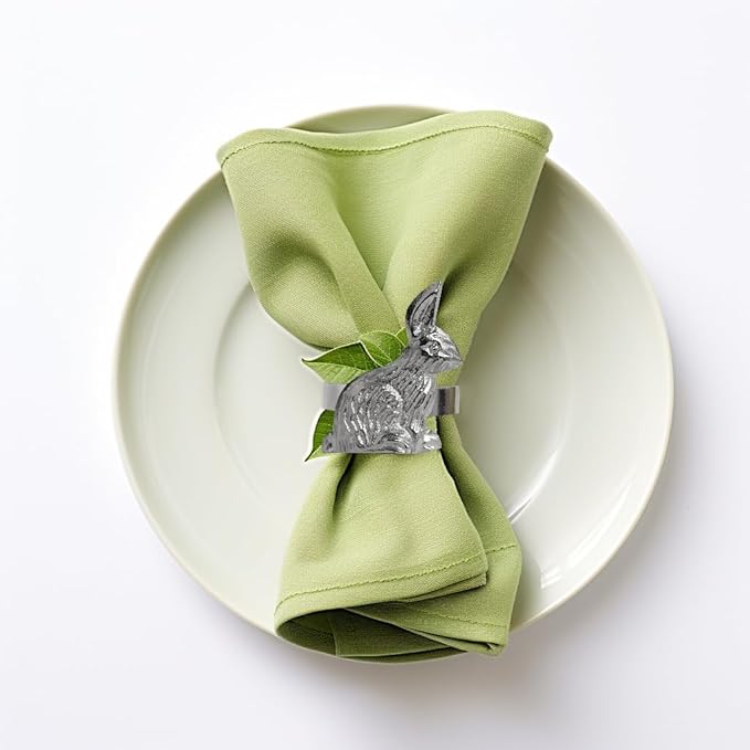 COTTON CRAFT Easter Bunny Napkin Ring - Set of 8 Metal Napkin Rings - Spring Summer Everyday Napkin Holders - Easter Brunch Party Gift - Dining Table Décor - Silver