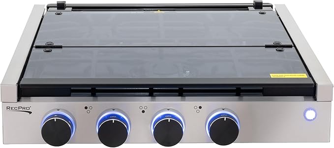 RecPro RV Built In Gas Cooktop | 2 Burner or 3 Burner | RV Cooktop Stove | 6,500 and 8,000 BTU Burners | Cover Included (Stainless Steel, 3-Burner)
