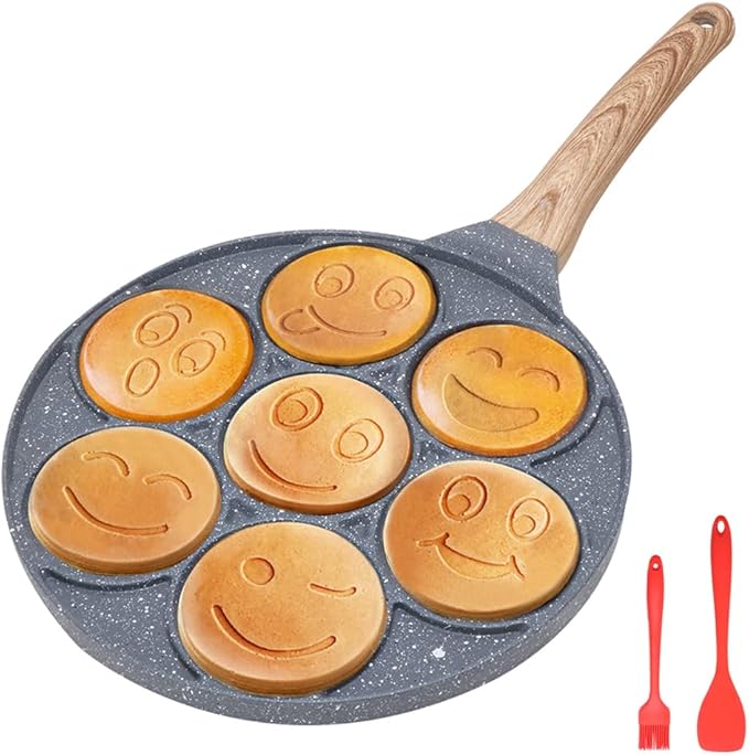 Pancake Pan Induction - Nonstick 10 Inch Pancake Maker 7-Cup Blini Pan Silver Dollar Pancake Pan for Kids