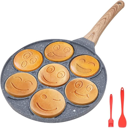 Pancake Pan Induction - Nonstick 10 Inch Pancake Maker 7-Cup Blini Pan Silver Dollar Pancake Pan for Kids