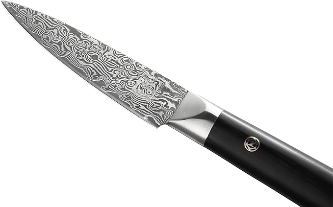 zayiko Black Edition Damascus Paring Knife | Sharp 3.5 inch blade made of 67 layers of Damascus steel | Ergonomic pakkawood Handle | Premium & professional Chef's Knifes for Kitchen Work