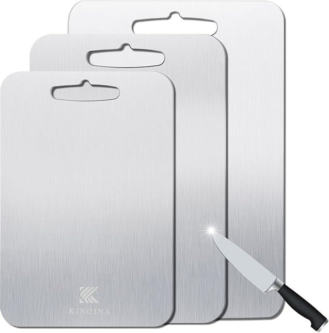 Titanium Cutting Board - 100% Pure Titanium Chopping Board for Kitchen, Camping | Lightweight, Odorless, Dishwasher Safe, Non-Toxic | Professional Chef & Home Cook Essential (12''L×8''W)