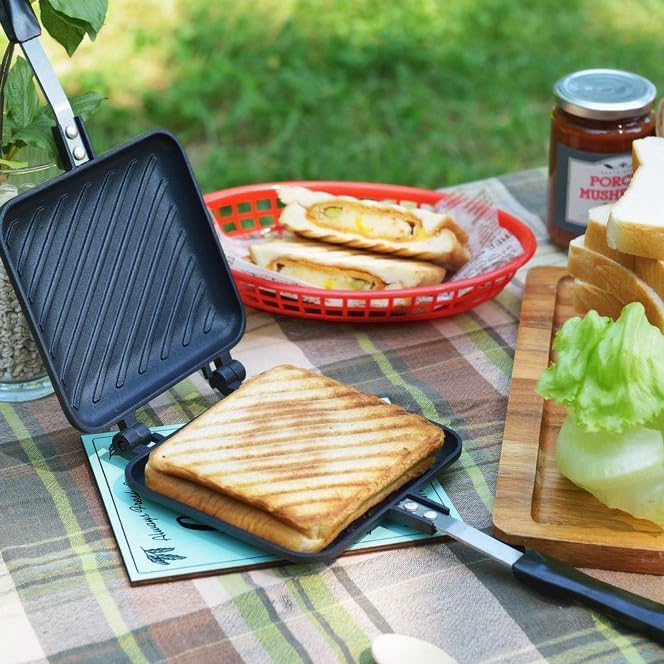Sandwich Maker, Grilled Panini Maker Pan with Non-Stick Plates, Stovetop Toasted Sandwich Maker Press, Double Sided Aluminum Flip Cheese Maker Frying Pan for Home Kitchen Breakfast Camping
