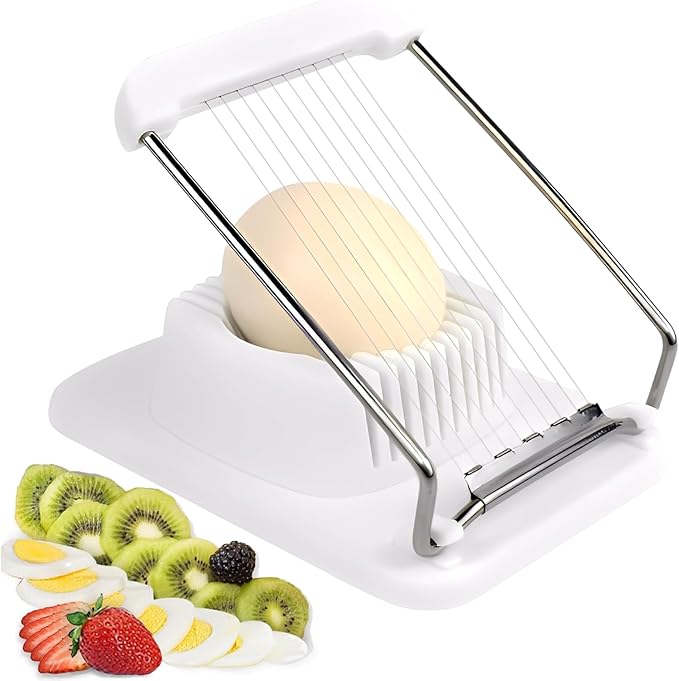 Egg Slicer for Hard Boiled Eggs, Heavy Duty Egg Cutter with Sharp Stainless Steel Wires, Durable Egg Chopper Dicer, Multipurpose Kitchen Gadget for Strawberry Banana Kiwi & Soft Food, Dishwasher Safe