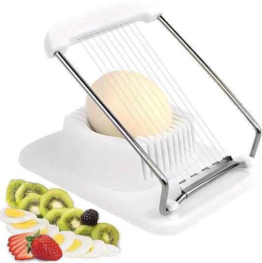 Egg Slicer for Hard Boiled Eggs, Heavy Duty Egg Cutter with Sharp Stainless Steel Wires, Durable Egg Chopper Dicer, Multipurpose Kitchen Gadget for Strawberry Banana Kiwi & Soft Food, Dishwasher Safe