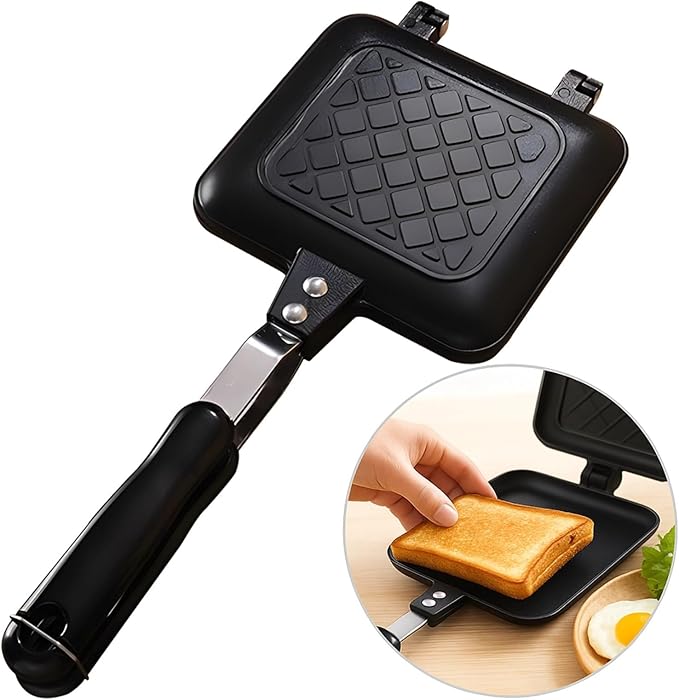 Portable Stovetop Panini Maker Grill, Non-Stick Sandwich and Waffle Press, Aluminum Alloy Baking Tray