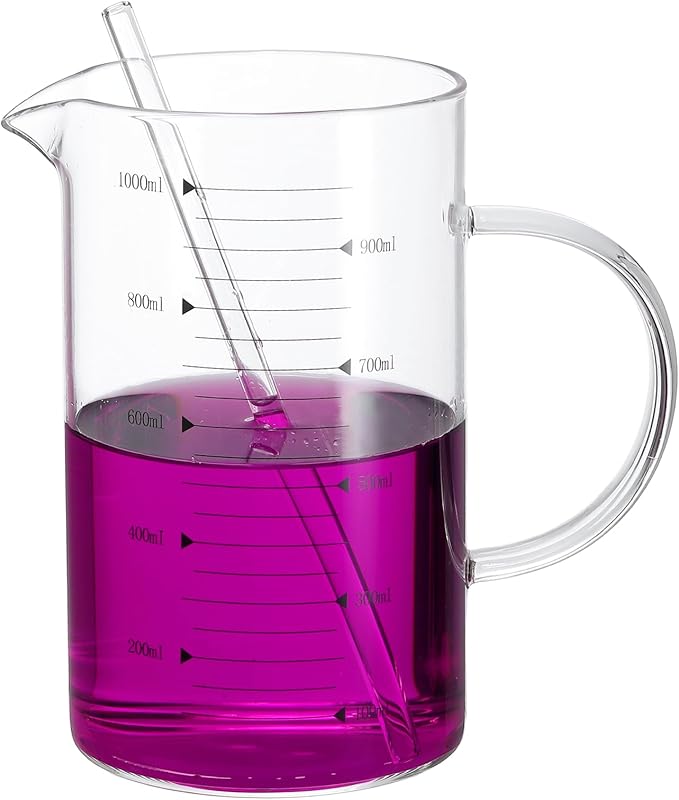 PATIKIL 1000ml Glass Measuring Cup, Borosilicate Glass Beaker Graduated Liquid Measure Cups with Straw V-Shaped Spout for Kitchen Drinking Restaurant, Black Printed Scale