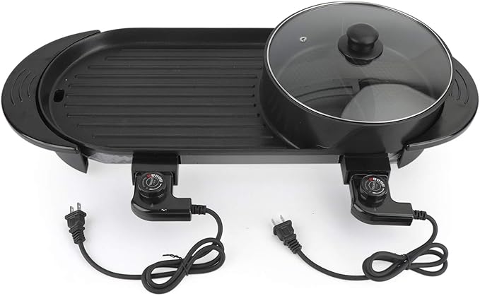 Topteng 2 in 1 Hot Pot Grill, Portable Electric Hot Pot Indoor Barbecue Grill Non-Stick Teppanyaki Pan Shabu Shabu Hot Pot Korean BBQ Grill