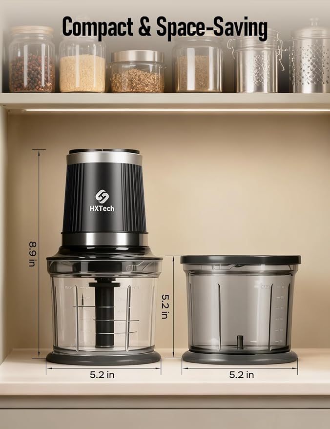 HXTech Food Processor, Electric Food Chopper with 2 Bowls (2 × 4 Cup) & 2 Dual-Layer S-Blade Sets, Meat Grinder & Vegetable Chopper for Meat, Onions, Garlic, Nuts, Salad & Baby Food