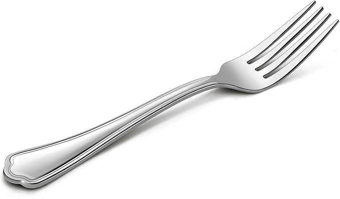 Dinner Forks Set of 6, E-far 7.9 Inch Stainless Steel Forks for Home, Kitchen or Restaurant, Non-toxic & Mirror Polished, Scalloped Edge & Dishwasher Safe