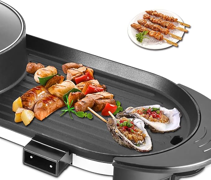 Hot Pot with Grill,Portable Electric 2 in 1 Hot Pot Barbecue Grill with Dual Temperature Control,Smokeless Grill BBQ, Non-Stick Pan Soup