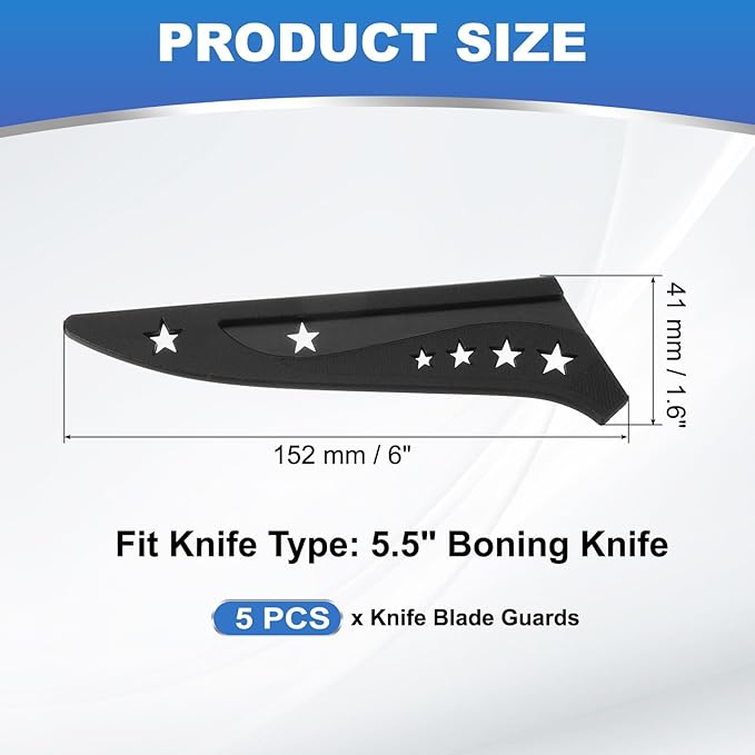 PATIKIL Plastic Safety Knife Cover Sleeves for 5.5" Boning Knife 6 x 1.6 Inch (LxW), 5 Pack Knife Blade Guard Protector Universal Kitchen Knife Sheath for Kitchen Bar, Black