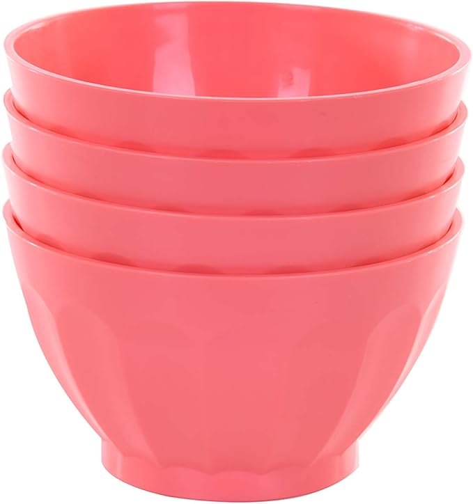 Mintra Unbreakable Plastic Bowl, SALMON 4pk - Medium, 750ml, 25oz, 5.5inW x 3inH - (Part Of A Set) - Salad, Snacks, Breakfast Cereal, Fruit, Popcorn, Soup, Colorful, Shatterproof, BPA Free