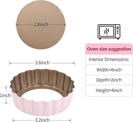 4 Pcs 3.6 Inch Mini Tart Pan Depth 1 Inch with Removable Bottom NonStick Tin - Pink