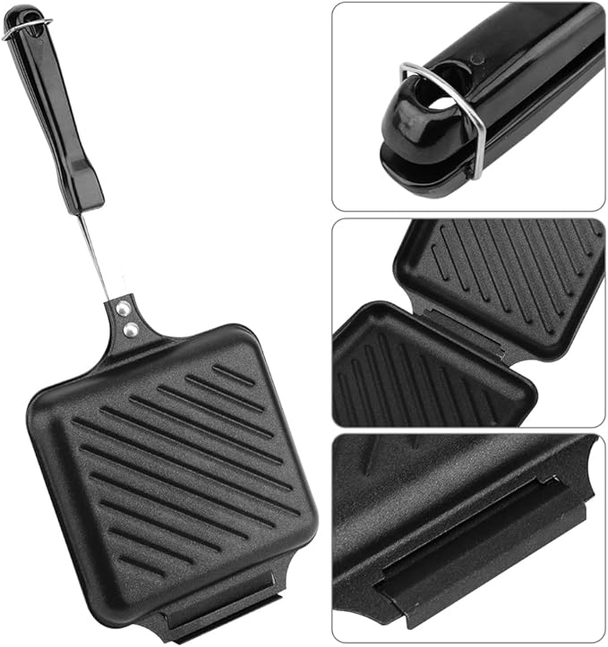 Hot Sandwich Maker, Non-Stick Double Sided Aluminum Flip Panini Maker Pan with Handle, Stovetop Toasted Sandwich Maker Press for Small Bread Pancake, for Home, Kitchen, Breakfast