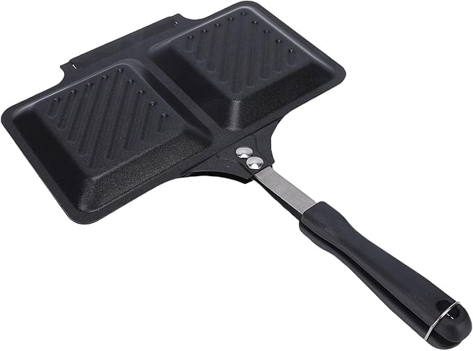 Haofy Grilled Maker Non Stick Coating Double Sided Stovetop Panini Press for 2 Minute Even Cooking Suitable for Home Kitchen Camping Trips Picnics Compatible with Gas Electric (Black)